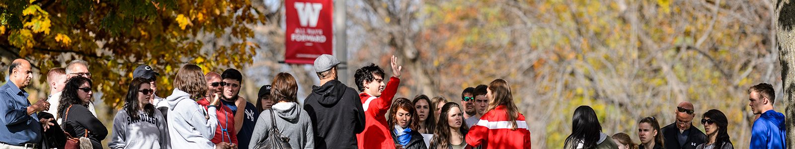 group of students on a uw madison campus tour